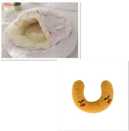 2 in 1 Dog and Cat Bed Round Plush Winter House Soft Warm Pet Bed