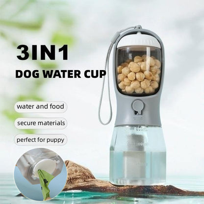 3-in-1 Dog Water Cup with Food Container and Portable Garbage Bag