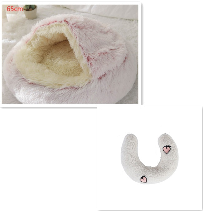 2 in 1 Dog and Cat Bed Round Plush Winter House Soft Warm Pet Bed