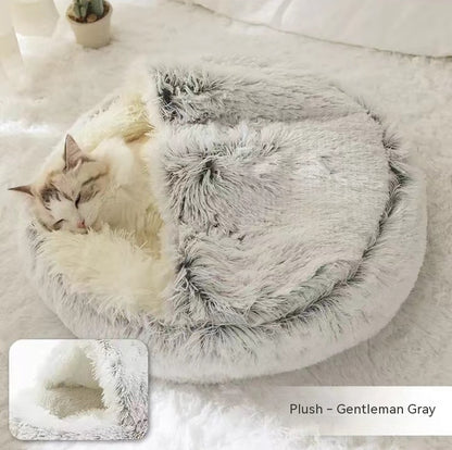 2 in 1 Dog and Cat Bed Round Plush Winter House Soft Warm Pet Bed