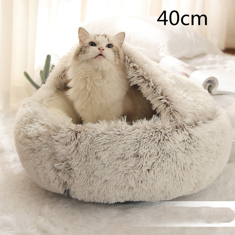 2 in 1 Dog and Cat Bed Round Plush Winter House Soft Warm Pet Bed
