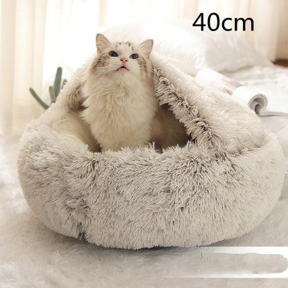 2 in 1 Dog and Cat Bed Round Plush Winter House Soft Warm Pet Bed
