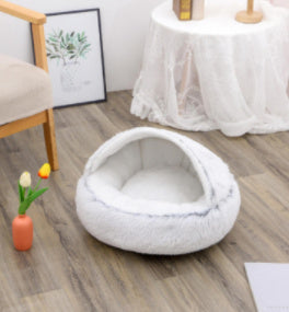 2 in 1 Dog and Cat Bed Round Plush Winter House Soft Warm Pet Bed