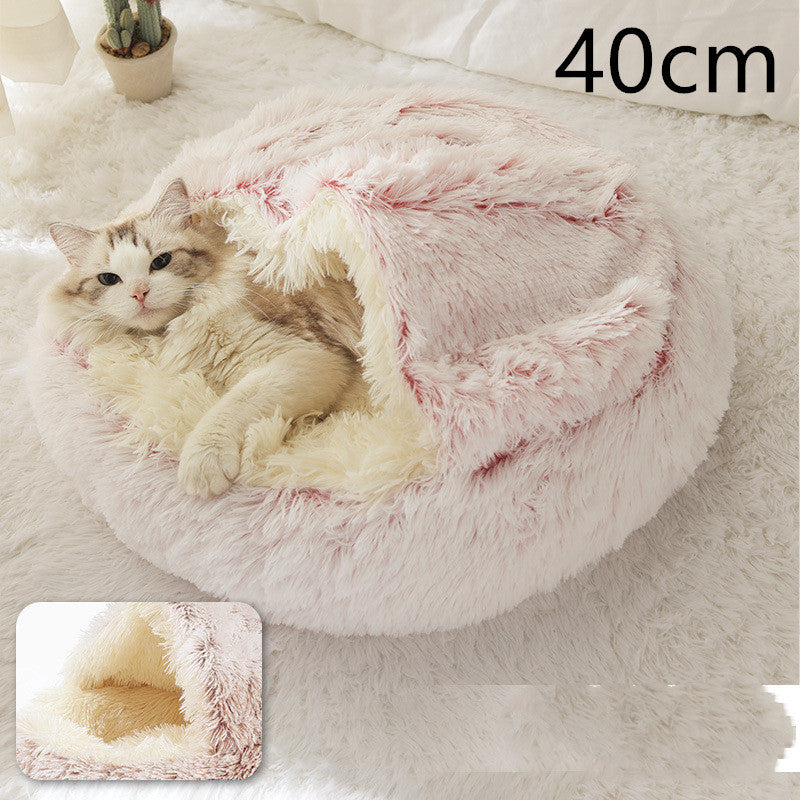 2 in 1 Dog and Cat Bed Round Plush Winter House Soft Warm Pet Bed