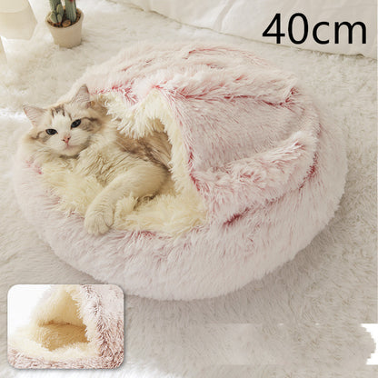 2 in 1 Dog and Cat Bed Round Plush Winter House Soft Warm Pet Bed
