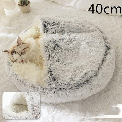 2 in 1 Dog and Cat Bed Round Plush Winter House Soft Warm Pet Bed
