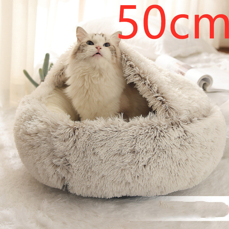 2 in 1 Dog and Cat Bed Round Plush Winter House Soft Warm Pet Bed