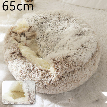 2 in 1 Dog and Cat Bed Round Plush Winter House Soft Warm Pet Bed