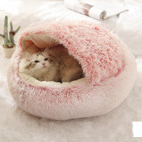 2 in 1 Dog and Cat Bed Round Plush Winter House Soft Warm Pet Bed