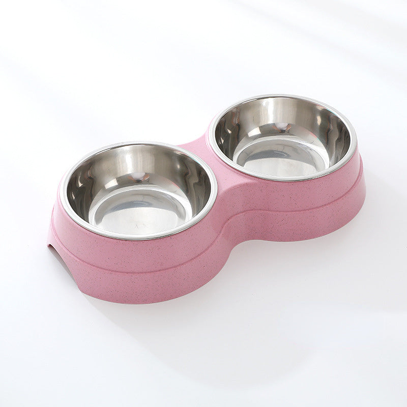 Double Pet Bowls Dog Food Water Feeder Stainless Steel
