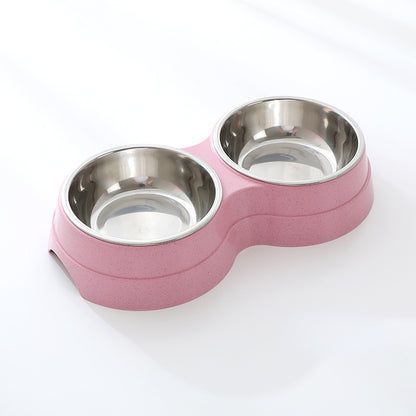 Double Pet Bowls Dog Food Water Feeder Stainless Steel