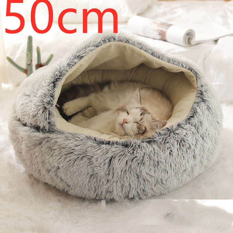 2 in 1 Dog and Cat Bed Round Plush Winter House Soft Warm Pet Bed