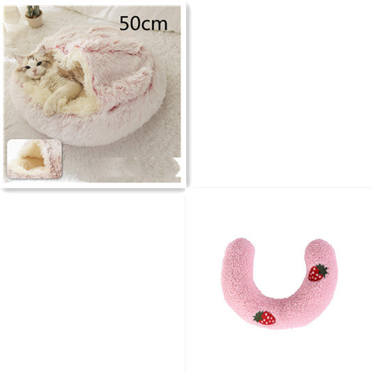 2 in 1 Dog and Cat Bed Round Plush Winter House Soft Warm Pet Bed