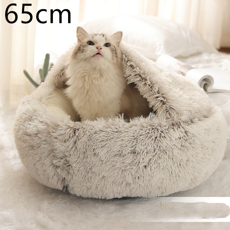 2 in 1 Dog and Cat Bed Round Plush Winter House Soft Warm Pet Bed