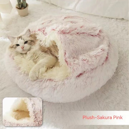 2 in 1 Dog and Cat Bed Round Plush Winter House Soft Warm Pet Bed