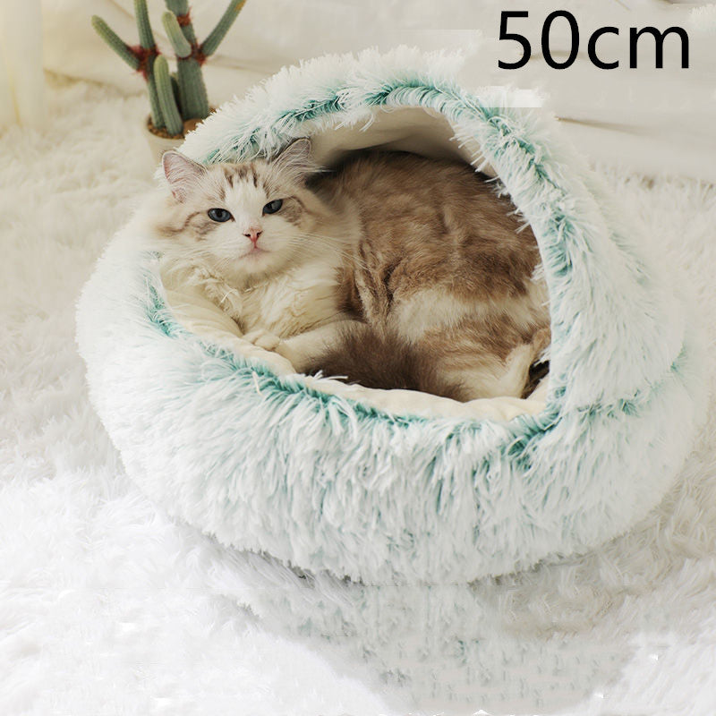 2 in 1 Dog and Cat Bed Round Plush Winter House Soft Warm Pet Bed