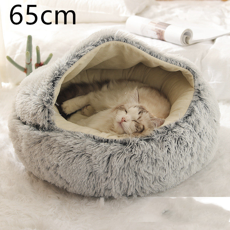 2 in 1 Dog and Cat Bed Round Plush Winter House Soft Warm Pet Bed