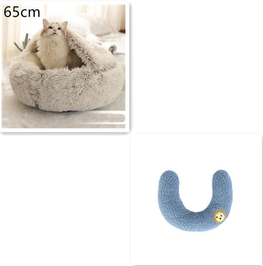 2 in 1 Dog and Cat Bed Round Plush Winter House Soft Warm Pet Bed