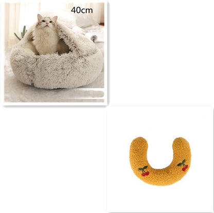 2 in 1 Dog and Cat Bed Round Plush Winter House Soft Warm Pet Bed