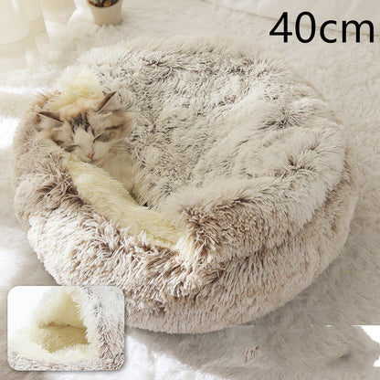 2 in 1 Dog and Cat Bed Round Plush Winter House Soft Warm Pet Bed
