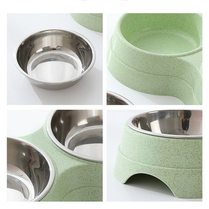 Double pet bowls with stainless steel design for dog food and water feeding, non-slip base, durable and easy to clean, perfect for cats and dogs