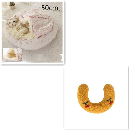 2 in 1 Dog and Cat Bed Round Plush Winter House Soft Warm Pet Bed