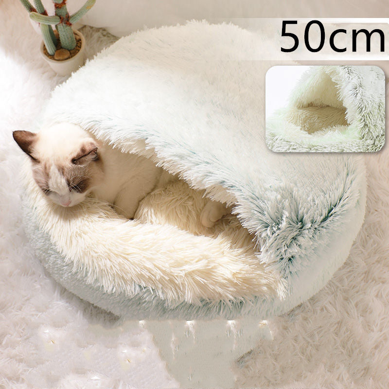 2 in 1 Dog and Cat Bed Round Plush Winter House Soft Warm Pet Bed