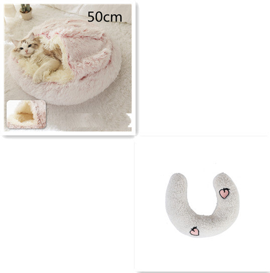 2 in 1 Dog and Cat Bed Round Plush Winter House Soft Warm Pet Bed