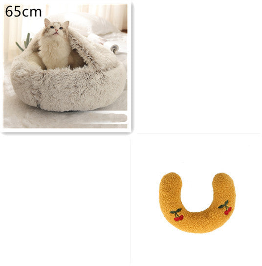 2 in 1 Dog and Cat Bed Round Plush Winter House Soft Warm Pet Bed