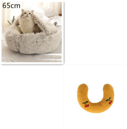 2 in 1 Dog and Cat Bed Round Plush Winter House Soft Warm Pet Bed