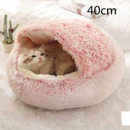 2 in 1 Dog and Cat Bed Round Plush Winter House Soft Warm Pet Bed
