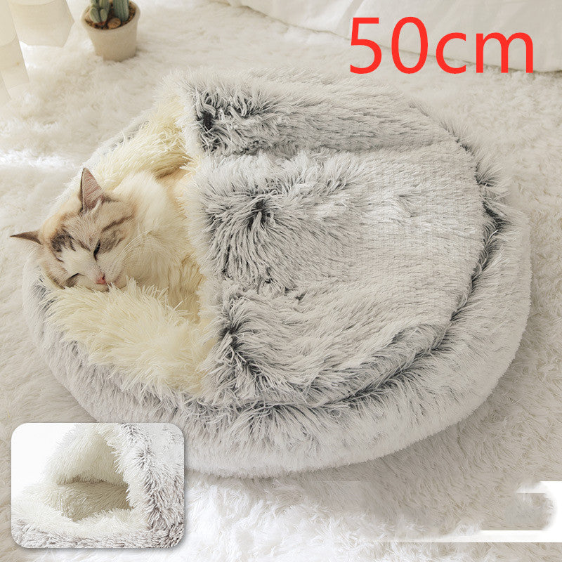 2 in 1 Dog and Cat Bed Round Plush Winter House Soft Warm Pet Bed