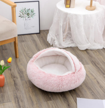 2 in 1 Dog and Cat Bed Round Plush Winter House Soft Warm Pet Bed