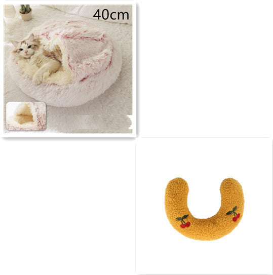 2 in 1 Dog and Cat Bed Round Plush Winter House Soft Warm Pet Bed