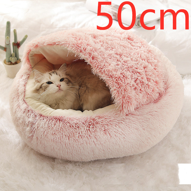 2 in 1 Dog and Cat Bed Round Plush Winter House Soft Warm Pet Bed