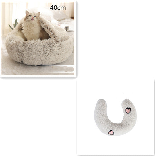 2 in 1 Dog and Cat Bed Round Plush Winter House Soft Warm Pet Bed