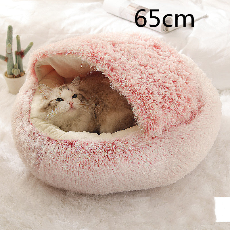 2 in 1 Dog and Cat Bed Round Plush Winter House Soft Warm Pet Bed