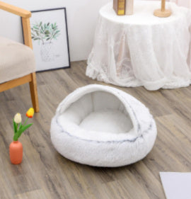 2 in 1 Dog and Cat Bed Round Plush Winter House Soft Warm Pet Bed