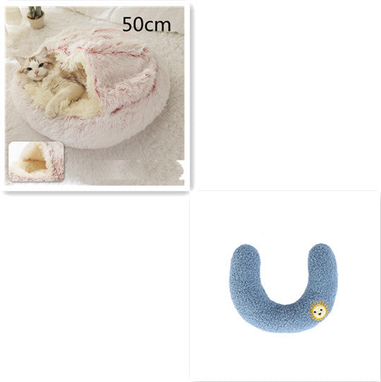 2 in 1 Dog and Cat Bed Round Plush Winter House Soft Warm Pet Bed