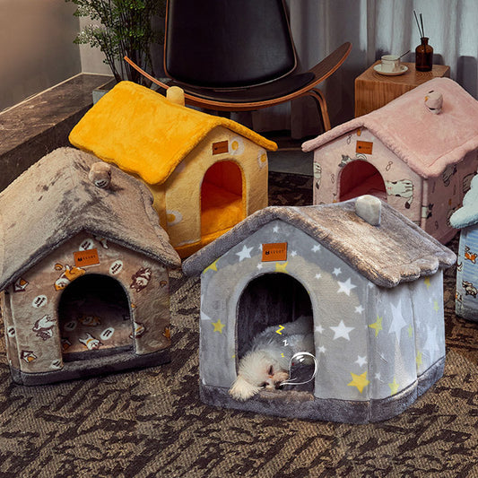 Foldable Dog and Cat Bed Warm Winter House Removable Nest Pet Sofa