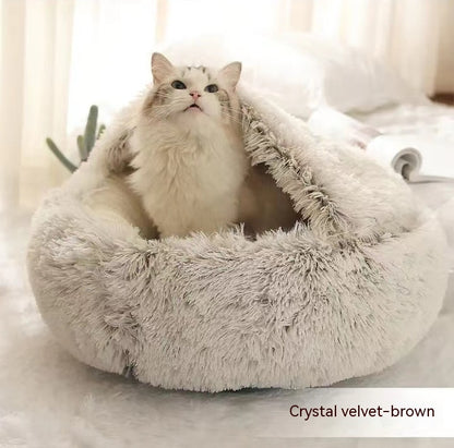 2 in 1 Dog and Cat Bed Round Plush Winter House Soft Warm Pet Bed