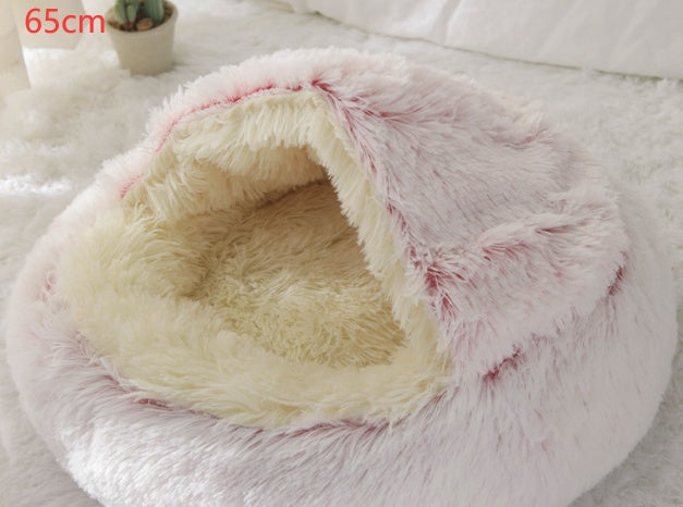 2 in 1 Dog and Cat Bed Round Plush Winter House Soft Warm Pet Bed