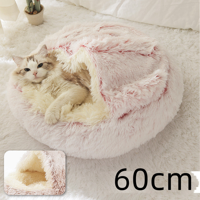 2 in 1 Dog and Cat Bed Round Plush Winter House Soft Warm Pet Bed