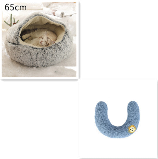 2 in 1 Dog and Cat Bed Round Plush Winter House Soft Warm Pet Bed