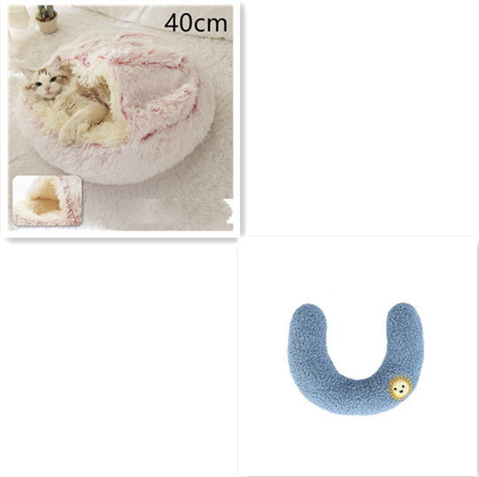 2 in 1 Dog and Cat Bed Round Plush Winter House Soft Warm Pet Bed