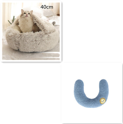 2 in 1 Dog and Cat Bed Round Plush Winter House Soft Warm Pet Bed
