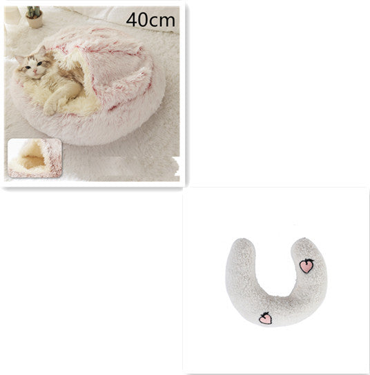2 in 1 Dog and Cat Bed Round Plush Winter House Soft Warm Pet Bed