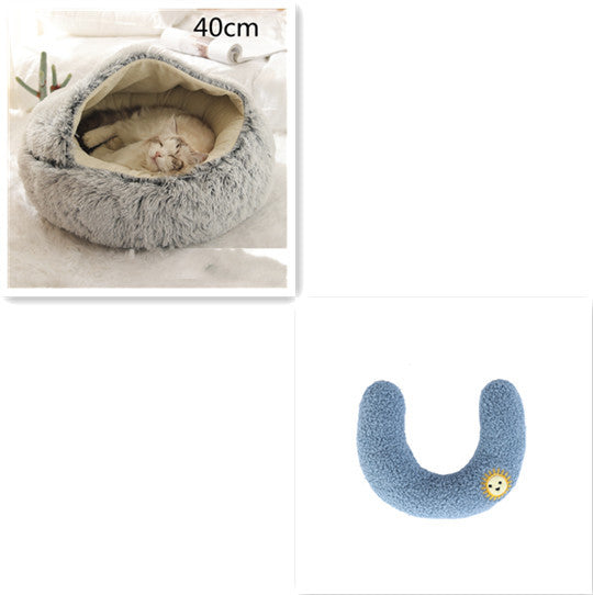 2 in 1 Dog and Cat Bed Round Plush Winter House Soft Warm Pet Bed