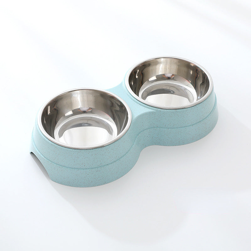 Double Pet Bowls Dog Food Water Feeder Stainless Steel