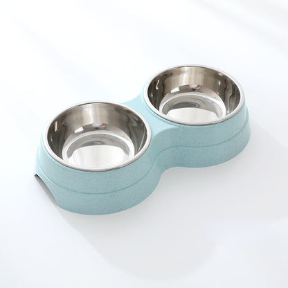 Double Pet Bowls Dog Food Water Feeder Stainless Steel